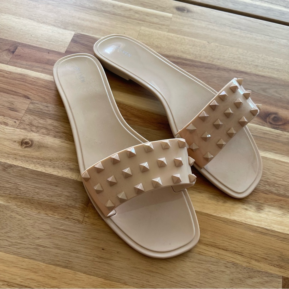 STEVEN Nude Stud Jelly Slide Sandal